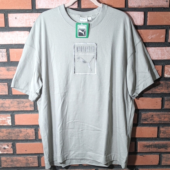 Puma Premium Men's L Oversized Boxy Natural Dye Heavyweight Cotton Tee Cool Grey - Picture 1 of 6